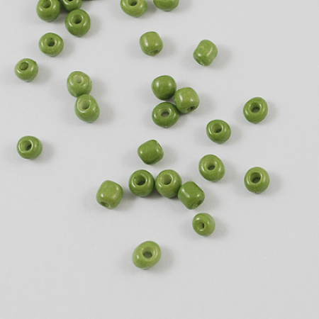 Honeyhandy 8/0 3mm Baking Paint Glass Seed Beads Loose Spacer Beads, Olive Drab, 3mm, Hole: 1mm, about 962pcs/50g