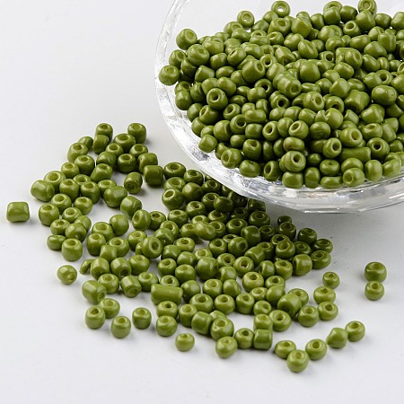 Honeyhandy 6/0 Baking Paint Glass Seed Beads, Olive Drab, 4~5x3~4mm, Hole: 1~2mm, about 427pcs/50g