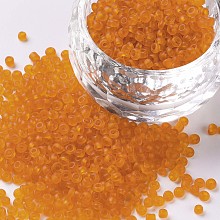 Honeyhandy Glass Seed Beads, Frosted Colors, Round, Orange, 2mm