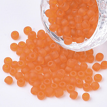 Honeyhandy 12/0 Frosted Round Glass Seed Beads, Orange, Size: about 2mm in diameter, hole:1mm, about 3304pcs/50g