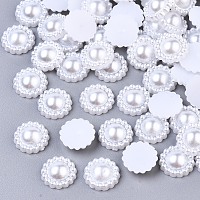 Honeyhandy ABS Plastic Imitation Pearl Cabochons, Flower, White, 11x3.5mm, about 1000pcs/bag
