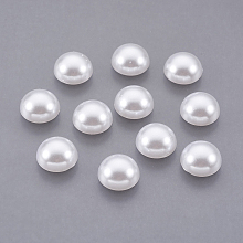 Honeyhandy ABS Plastic Imitation Pearl Cabochons, Half Round, White, 10x5mm