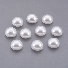 Honeyhandy ABS Plastic Imitation Pearl Cabochons, Half Round, White, 12x6mm