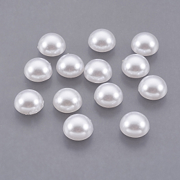 Honeyhandy ABS Plastic Imitation Pearl Cabochons, Half Round, White, 8x4mm