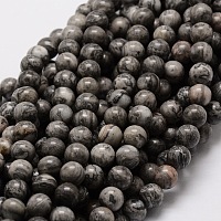 Arricraft Natural Map Stone/Picasso Stone/Picasso Jasper Round Beads Strands, 8mm, Hole: 1mm, about 48pcs/strand, 15.7 inches
