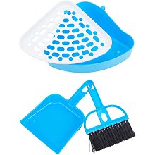 Plastic Small Animal Triangle Toilet Trainer Corner, with Mini Broom Brush and Dustpan Set, for Small Animal, Blue, 10x24x17cm