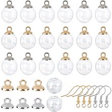 SUNNYCLUE DIY Dangle Earring Making Kits, include Round Glass Globe Beads, Plastic Bead Cap Pendant Bails, Brass Earring Hooks, Platinum & Golden, Globe Beads: 16x15mm, Hole: 4.5~5mm; 20pcs/box