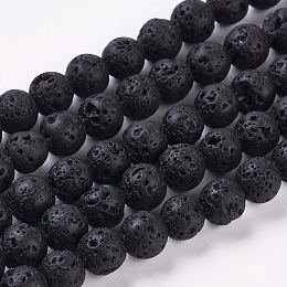 ARRICRAFT Natural Lava Rock Beads Strands, Round, Black, about 6mm in diameter, hole: 0.8mm, about 60pcs/strand, 16 inches