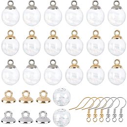 SUNNYCLUE DIY Dangle Earring Making Kits, include Round Glass Globe Beads, Plastic Bead Cap Pendant Bails, Brass Earring Hooks, Platinum & Golden, Globe Beads: 16x15mm, Hole: 4.5~5mm; 20pcs/box