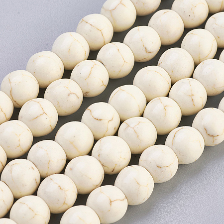ARRICRAFT Synthetic Magnesite Beads Strands, about 8mm in diameter, hole: 0.8mm, about 50pcs/strandWhite, 8mm