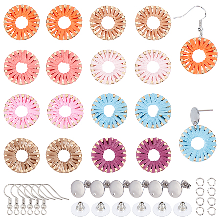 NBEADS 8 Pairs Woven Dangle Earring Making Kits, 16 Pcs 8 Styles Woven Pendants Dangle Earring Charms with Iron Earring Hooks and Jump Rings for Earring Making Jewelry
