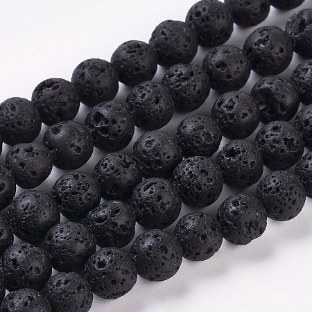 ARRICRAFT Natural Lava Rock Beads Strands, Round, Black, about 6mm in diameter, hole: 0.8mm, about 60pcs/strand, 16 inches