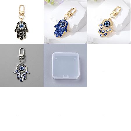 Arricraft 4Pcs 4 Style Alloy Enamel Turkish Evil Eye Pendant Decoration, with Iron Swivel Clasps, Clip-on Charms, for Keychain, Purse, Backpack Ornament, Stitch Marker, Hamsa Hand, Mixed Color, 7.85cm~7.9cm, 1pc/style