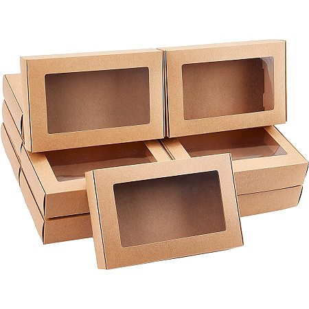 NBEADS Bakery Box, with PVC Display Window, Cardboard Gift Packaging Boxes for Cookies, Small Cakes, Muffin, Rectangle, Camel, 11.5x18x3.5cm