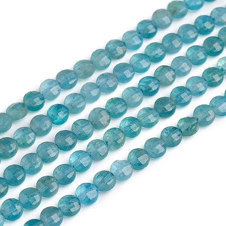 ARRICRAFT Natural Apatite Beads Strands, Flat Round, Faceted, 4x2~3mm, Hole: 0.8mm, about 88pcs/strand, 14.57 inches(37cm)