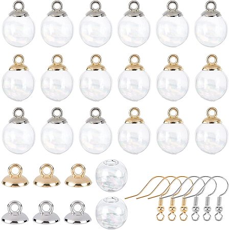 SUNNYCLUE DIY Dangle Earring Making Kits, include Round Glass Globe Beads, Plastic Bead Cap Pendant Bails, Brass Earring Hooks, Platinum & Golden, Globe Beads: 16x15mm, Hole: 4.5~5mm; 20pcs/box