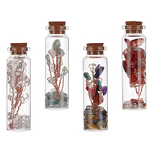 Gorgecraft Glass Wishing Bottle, For Pendant Decoration, with Gemstone Chip Beads Inside and Cork Stopper, 73x19.5mm; 4pcs/set