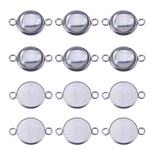 DIY Link Making, with 304 Stainless Steel Cabochon Connector Settings and Transparent Glass Cabochons, Stainless Steel Color, 74x72x17mm; 60pcs/box