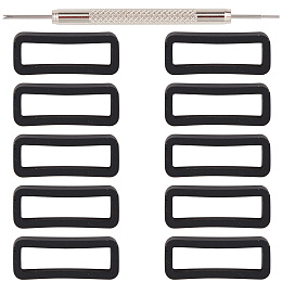 Gorgecraft DIY Watchband Kits, Include Stainless Steel Watch Repair Tool and Rectangle Silicone Retainer Buckle Holder, Black, Holder: 26.5x10x8mm, Inner Diameter: 5.5x22.5mm, 10pcs/set