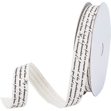 Words Printed Cotton Ribbon, Black, 5/8 inch(15mm); about 20yards/roll(18.28m/roll)