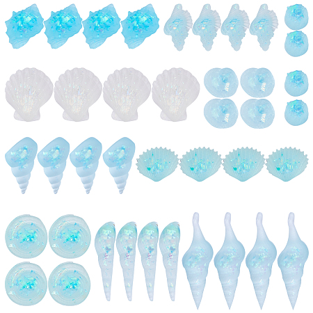 SUNNYCLUE Transparent Epoxy Resin Cabochons, Imitation Jelly Style, with Sequins/Paillette, Mixed Shell Shapes, Mixed Color, 40pcs/set