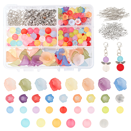 DIY Acrylic Pendant Making Kits, Include Frosted Transparent Beads & Bead Caps, Alloy Fairy Wing Beads and Zinc Alloy Lobster Claw Clasps, Mixed Color