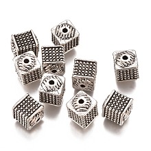 Honeyhandy Alloy Beads, Cube, Antique Silver, 8.5x7x7mm, Hole: 1.4mm