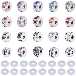 PandaHall Elite 20 Pcs Clip Lock Bead Charms with 20 Pcs Silicon Rubber Stopper O-rings Fit European Style Bracelet for Jewelry Making