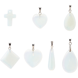 Opalite Pendants, with Brass Findings, Mixed Shapes, Platinum, 14pcs/box