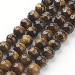 Honeyhandy Natural Tiger Eye Beads Strands, Grade AB+, Round, Dark Goldenrod, 10mm, Hole: 1mm