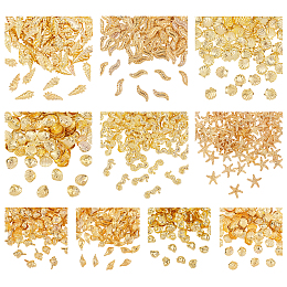 Olycraft Ocean Style Theme Alloy Cabochons, Nail Art Decoration Accessories, Mixed Shape, Golden, 74x72x17mm; 1000pcs/box