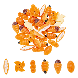 Olycraft 60pcs 6 styles Opaque Resin Cabochons, Imitation Food, Bread Mixed Shapes, Dark Orange, 17~27x9~18x57mm, 10pcs/style