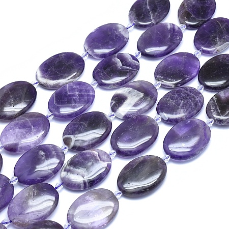Arricraft Natural Amethyst Beads Strands, Oval, 34~35x25x6~8mm, Hole: 2mm, about 10pcs/strand, 15.35 inches~14.7 inches(39~40cm)