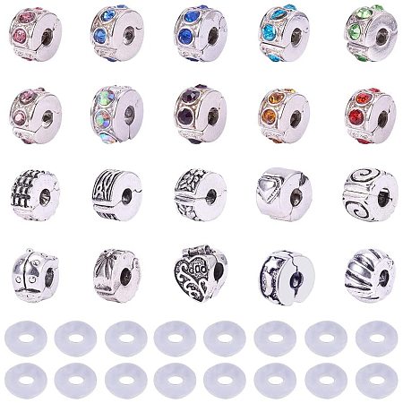 PandaHall Elite 20 Pcs Clip Lock Bead Charms with 20 Pcs Silicon Rubber Stopper O-rings Fit European Style Bracelet for Jewelry Making