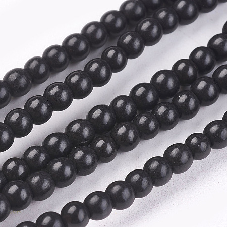 Arricraft 1 Strand Dyed Black Round Synthetic Turquoise Beads Strands, 4mm, Hole: 1mm, about 110pcs/strand, 15.6 inches