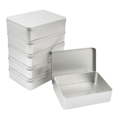 Olycraft Rectangular Empty Tinplate Boxes, with Slip-on Lids, Mini Portable Box Containers, Matte Silver Color, 15.3x11.2x4cm, Inner Size: 14.5x10.6cm