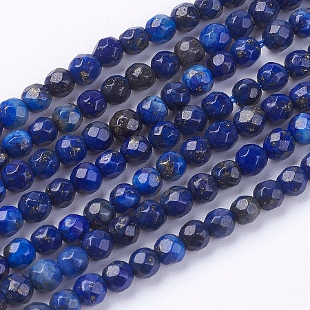 Arricraft Natural Lapis Lazuli Beads Strands, Faceted, Round, 3mm, Hole: 0.8mm, about 120~130pcs/strand, 15.7 inches