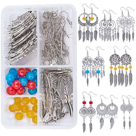 SUNNYCLUE DIY Woven Net/Web Chandelier Earrings Making Kits, Include Tibetan Style Alloy Links & Pendants, Glass Beads and Brass Earring Hooks, Mixed Color