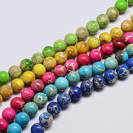 Arricraft Natural Imperial Jasper Beads Strands, Round, Dyed, Mixed Color, 8mm, Hole: 1mm, about 48pcs/strand, 15.7 inches