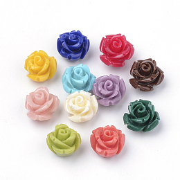 Arricraft Dyed Synthetic Coral Beads, Flower, Half Drilled, Mixed Color, 10x10x8.5mm, Hole: 1.5mm