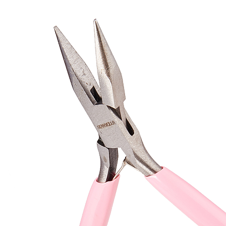 SUNNYCLUE 45# Carbon Steel Jewelry Pliers, Needle Nose Pliers, Polishing, Pink, 11.65x6.8x0.85cm