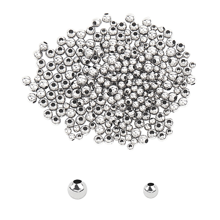 Unicraftale 316 Surgical Stainless Steel Spacer Beads, Round, Stainless Steel Color, 3~4mm, Hole: 1~1.5mm; 600pcs/box