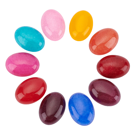 Natural White Jade Cabochons, Dyed, Oval, 18x13x5mm; 4pcs/color, 40pcs/box