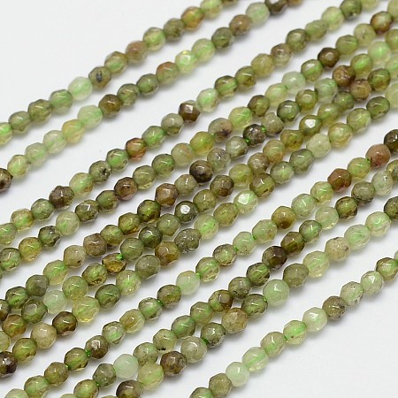 Arricraft Faceted Natural Green Garnet Round Bead Strands, Andradite Beads, 3mm, Hole: 1mm, about 132pcs/strand, 15.5 inches