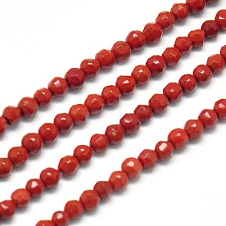 ARRICRAFT Natural Red Jasper Beads Strands, Faceted, Round, FireBrick, 2mm, Hole: 0.5mm