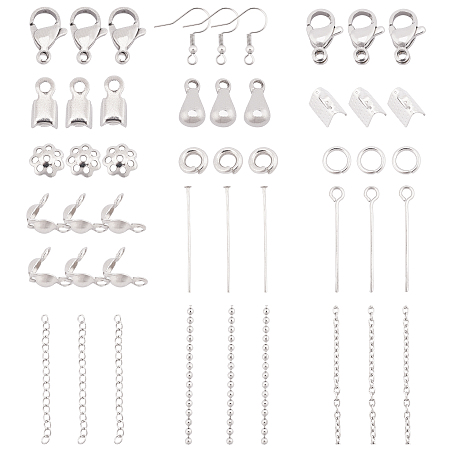 DIY Jewelry Kits, with 304 Stainless Steel Bead Caps & Pendants & Ribbon Ends & Earring Hooks & Lobster Claw Clasps & Chains, Stainless Steel Color, 22x0.6mm