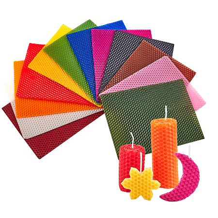 Beeswax Honeycomb Sheets, for Candle Making, Mixed Color, 20x15x0.3cm; 12 colors, 1pc/color, 12pcs/set