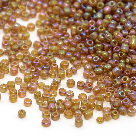ORNALAND 8/0 Round Glass Seed Beads, Transparent Colours Rainbow, Round, Dark Goldenrod, 3mm, hole: 1mm, about 3600pcs/bag