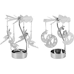 FINGERINSPIRE Iron Rotating Tealight Candle Holder, for Candle Lover, Romantic Wedding, Christmas Party, Moon with Cat & Fairy, Platinum, 2boxes/set