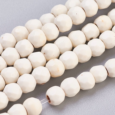 ARRICRAFT Natural Magnesite Beads Strands, Faceted, Round, Floral White, 4mm, Hole: 1mm, about 94pcs/strand, 15.74 inches